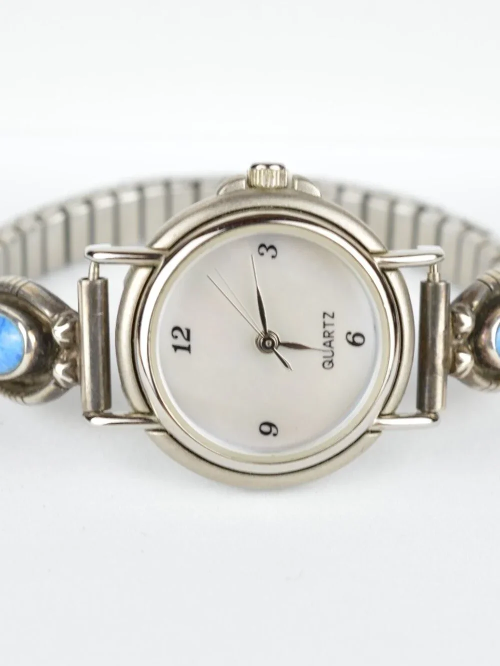Vintage Womens Quartz Watch Silver Tone Southwestern Style Faux Turquoise Works!